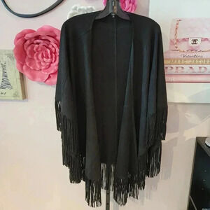 Tesoro Moda Suede Fringe Shawl
